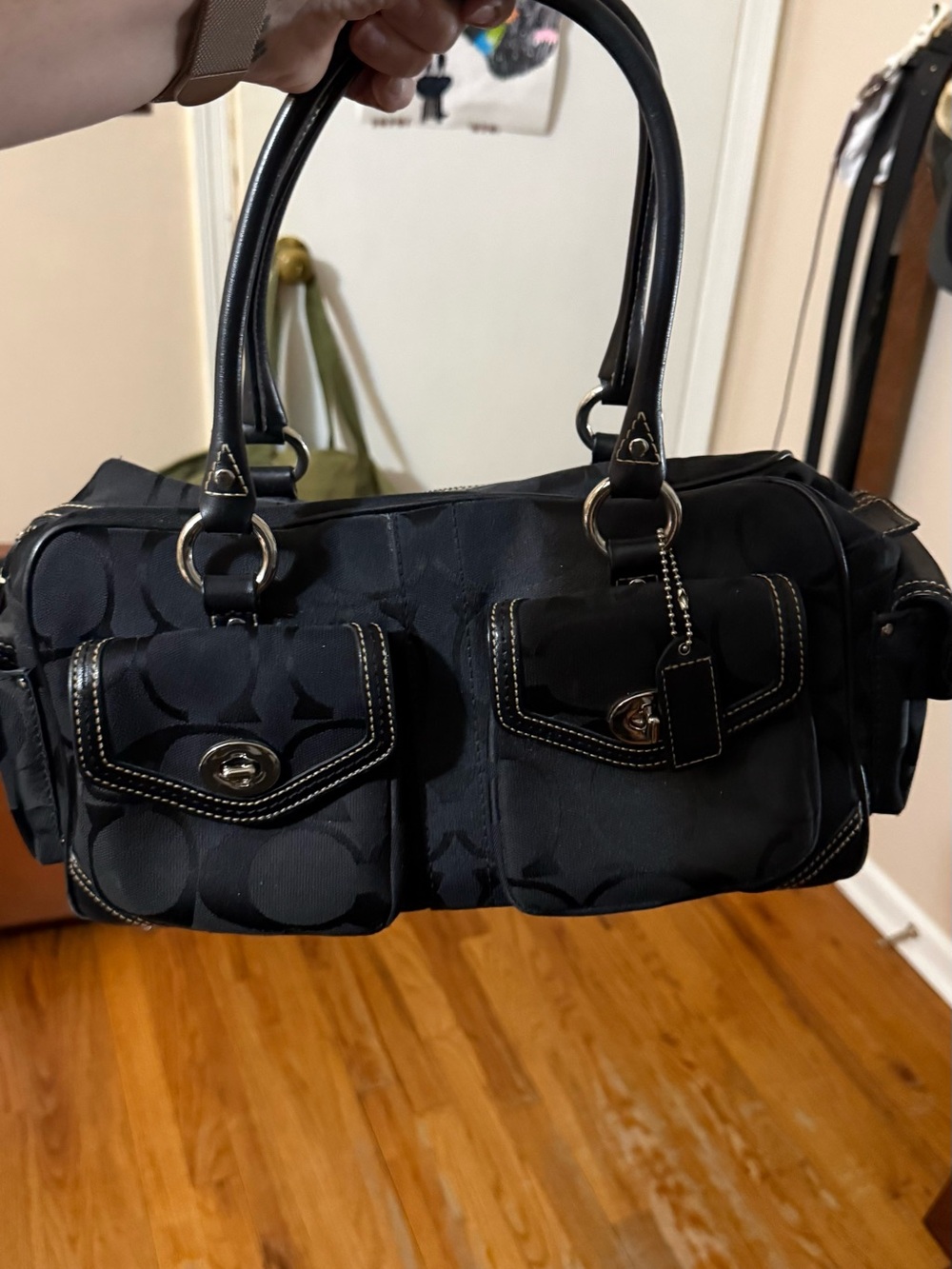 Vintage Y2K 2005 Coach Gallery Black Signature Canvas Satchel